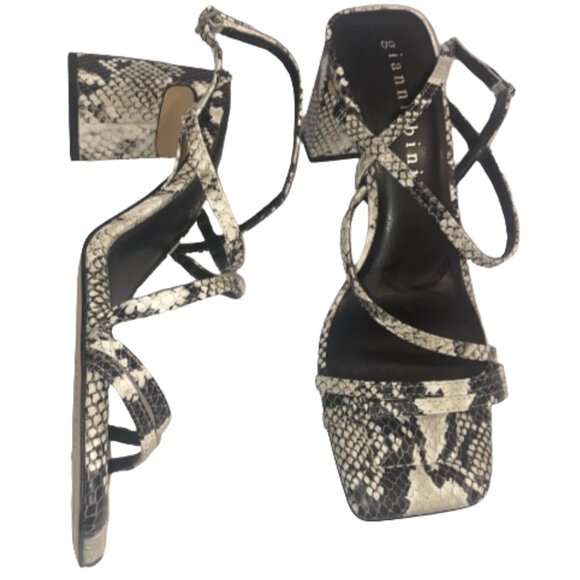 Gianni Bini Rosie Snake Print Leather Strappy Block Heel Dress Sandals Size 11M - Picture 2 of 5